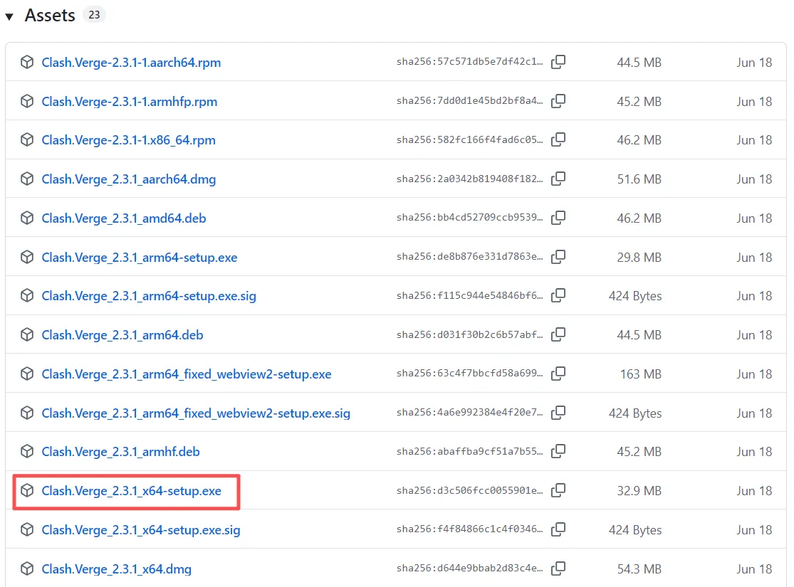 下载Clash Verge安装文件